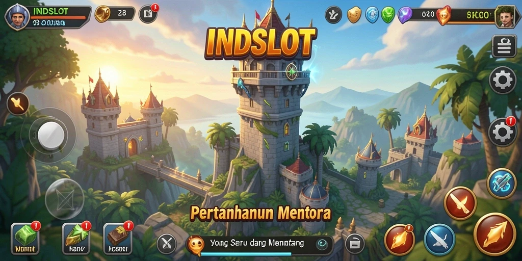 Tampilan gameplay menarik dari INDSLOT dengan menara yang beragam.