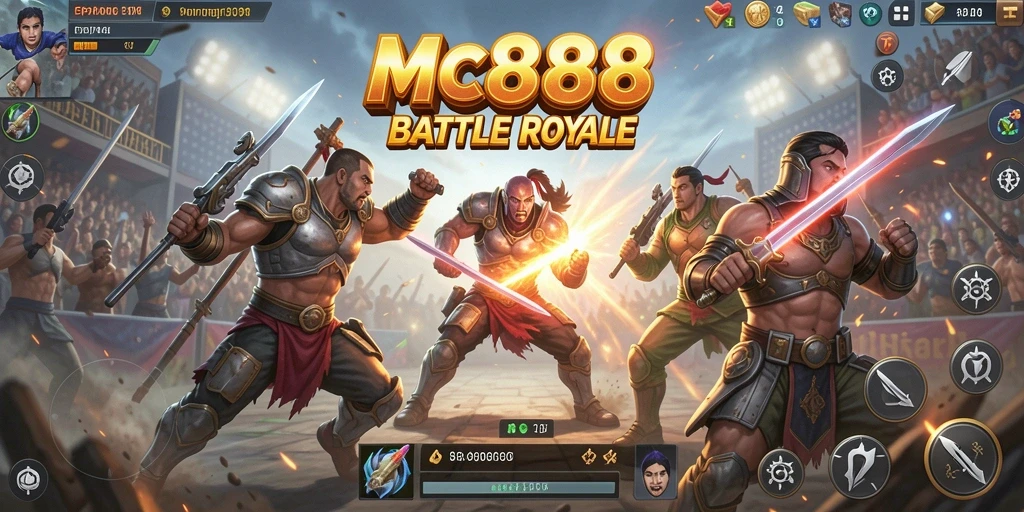 Tampilan intens pertarungan dalam gameplay Battle Royale MC888.