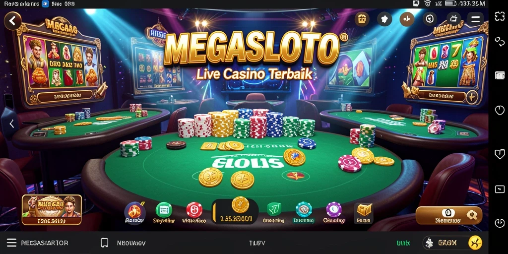Screenshot MEGASLOTO menampilkan dealer langsung dan suasana permainan yang mendebarkan.
