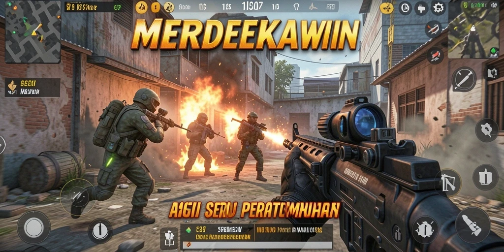 Screenshot MERDEKAWIN menampilkan aksi pertempuran yang mendebarkan.