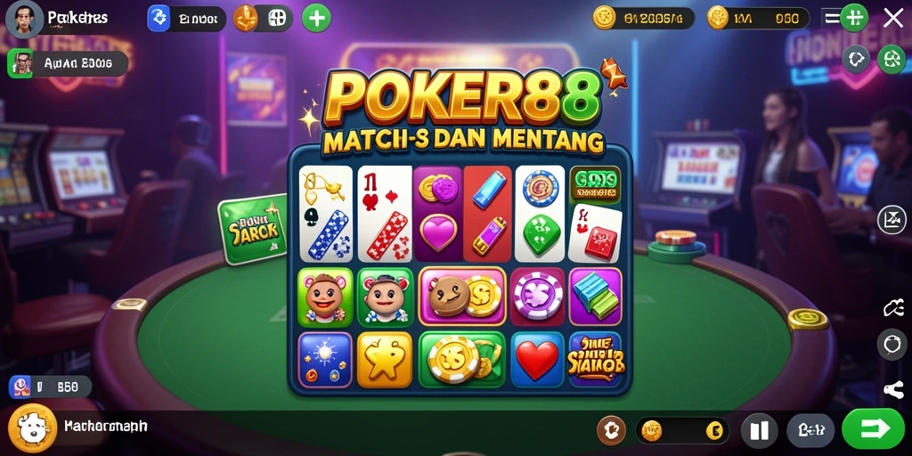 Screenshot gameplay POKER88 yang menunjukkan aksi Match-3 yang mengasyikkan.