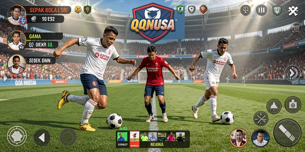 Tampilan gameplay menarik dari QQNUSA yang penuh aksi sepak bola.