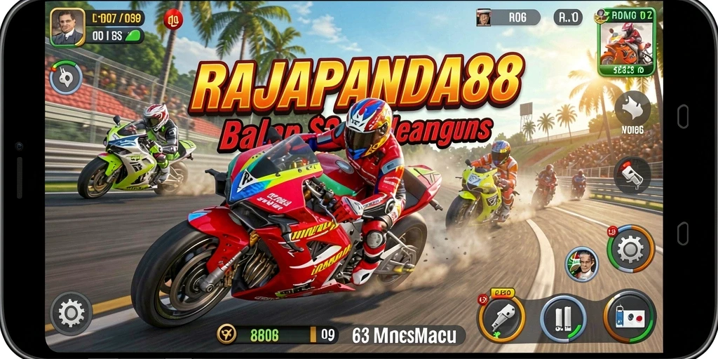 Tampilan gameplay RAJAPANDA88 yang menarik saat beraksi di trek balap.