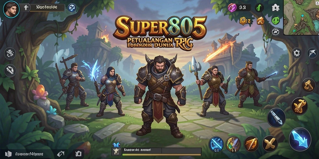 Tampilan gameplay mendalam dari SUPER805 menjelajahi dunia RPG yang epik.