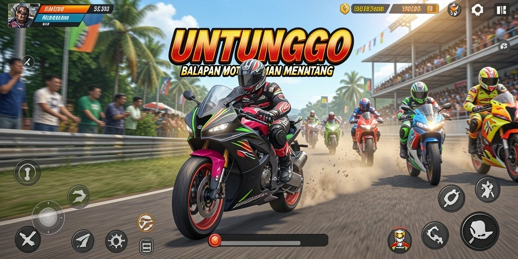 Tampilan menarik dari gameplay balapan motor UNTUNGGO yang mendebarkan.