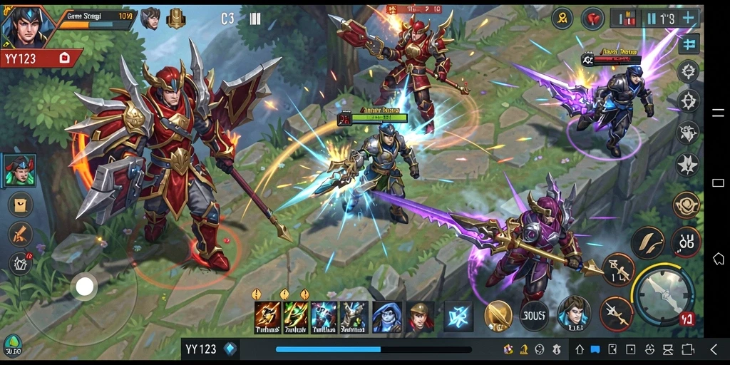 Tampilan gameplay menarik dari YY123 menunjukkan pertempuran strategis yang intens.