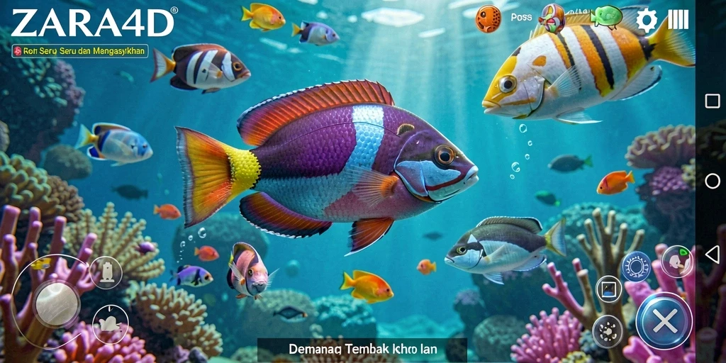 Screenshot menunjukkan gameplay seru dalam ZARA4D Tembak Ikan.